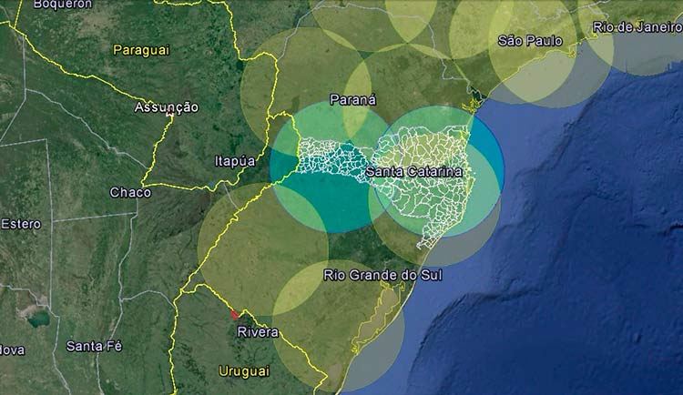Cobertura dos Radares Meteorológicos do Oeste, Sul e Alto Vale do Itajaí